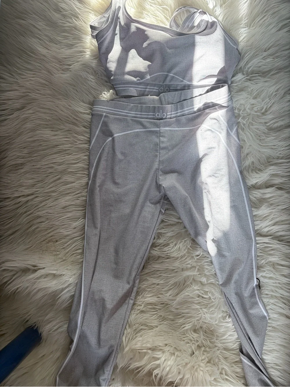 ALO Yoga Kids Light Gray Leggings with White Accents